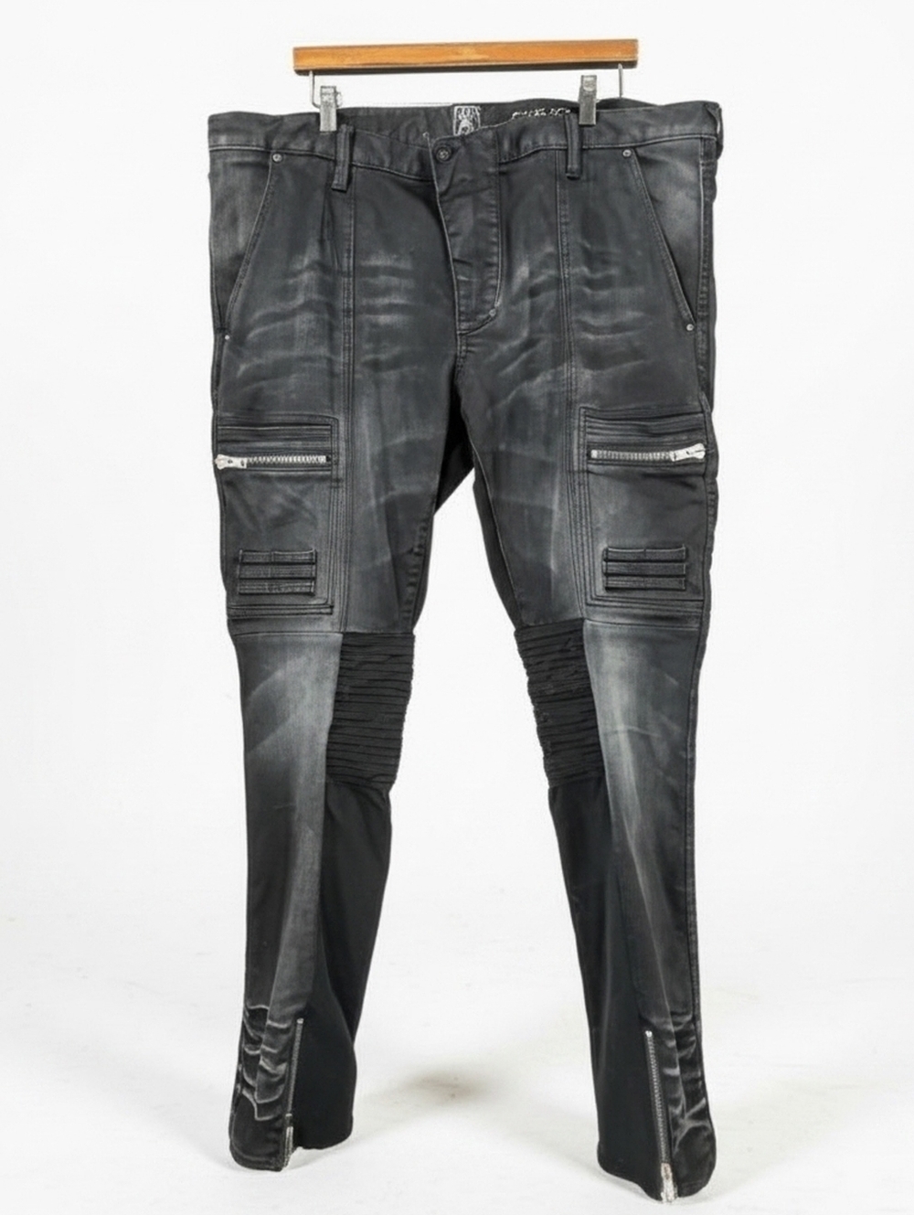PRPS Black Fade Rocker Biker Stretch Denim Black Men's Jeans 42x33